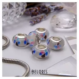 Бусина "Цветы" орхидея, цветная в серебре