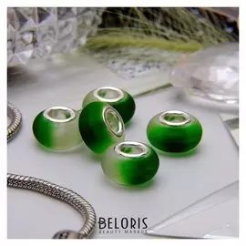 Бусина "Градиент", цвет бело-зелёный в серебре