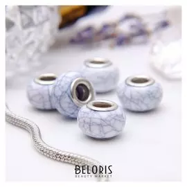 Бусина "Кахолонг", цвет белый в серебре