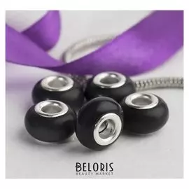 Бусина "Матовый стиль" под фосфорный агат, цвет чёрный в серебре