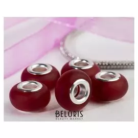 Бусина "Матовый стиль" под фосфорный агат, цвет красный в серебре