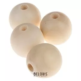 Бусины деревянные D=25 мм (Набор 4 шт) без покрытия