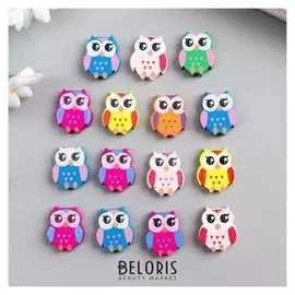Бусины для творчества дерево "Яркие совы" набор 15 шт 2,1х1,8х0,5 см