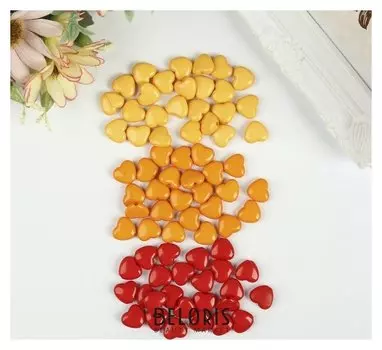 Бусины для творчества "Сердце", 10 мм, 30 грамм, оранжевые, золотые, красные