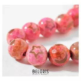 Бусины на нити шар №12 "Агат", (32 бусины), цвет ярко-розовый