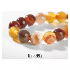 Бусины на нити шар №6 гранёный "Агат", цвет оранжево-коричневый, 38см