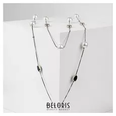 Бусы 2 яруса "Юность" овалы, цвет чёрно-белый в сером, L=90, бусины №14