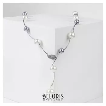 Бусы "Флёр" шарики, цвет бело-серый в серебре, длина регулируемая, №12, бусины №16, №20