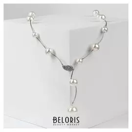 Бусы "Флёр" шарики, цвет белый в серебре, длина регулируемая, №12, бусины №16, №20