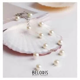 Бусы на леске "Жемчуг", D=0,8 цвет молочный в серебре, 30см