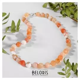 Бусы шар №10 гранёный через узел "Агат", цвет бело-оранжевый, 50см