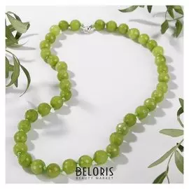 Бусы шар №10 гранёный через узел "Агат зелёный", цвет травянистый, 50см