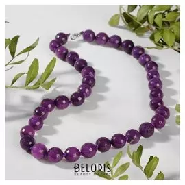 Бусы шар №12 через узел "Агат фиолетовый", 50см