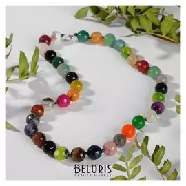 Бусы шар №12 гранёный через узел "Агат", цветные, 50см