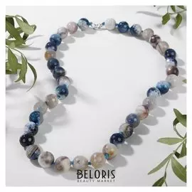 Бусы шар №12 гранёный через узел "Агат" под аквамарин, 50см