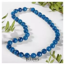 Бусы шар №12 гранёный через узел "Агат синий", 50см