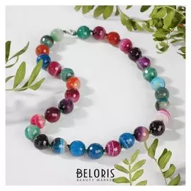 Бусы шар №14 гранёный через узел "Агат", цветные, 50см