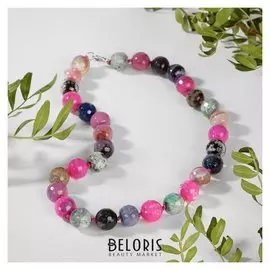 Бусы шар №14 гранёный через узел "Агат", цветные, 50см