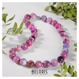 Бусы шар №14 гранёный через узел "Агат розовый", цвет розово-фиолетовый, 50см