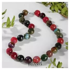 Бусы шар №16 гранёный через узел "Агат", цветные, 50см