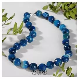 Бусы шар №16 гранёный через узел "Агат синий", 50см