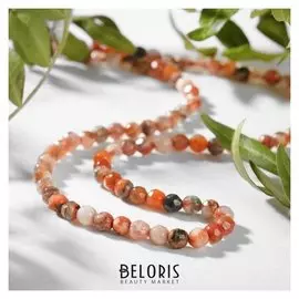 Бусы шар №4 гранёный "Агат коричневый", 48см