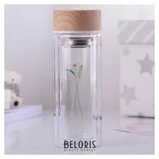 Бутылка двойное стекло «Воздушность», с ситом, 300 мл, рисунок