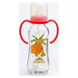 Бутылочка для кормления с рисунком 250 мл., стекло, с ручками