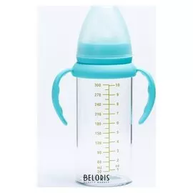 Бутылочка для кормления 300 мл., стекло, широкое горло, с ручками