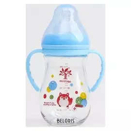 Бутылочка для кормления, приталенная, стекло, 260 мл., цвет голубой