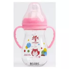 Бутылочка для кормления, приталенная, стекло, 260 мл., цвет розовый