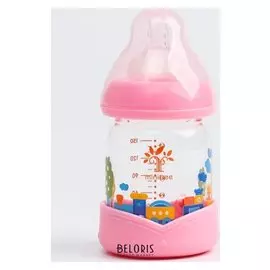 Бутылочка для кормления, стекло, 150 мл., цвет розовый