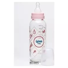 Бутылочка для кормления, стекло, 250 мл., с силиконовой соской