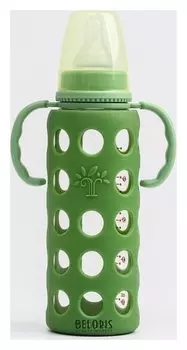 Бутылочка в силиконовом чехле, стекло, 240 мл., для мальчика