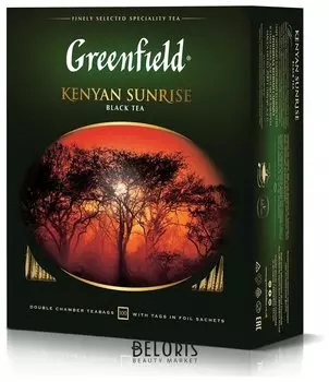 Чай Greenfield (Гринфилд) "Kenyan Sunrise" ("рассвет в кении"), черный, 100 пакетиков в конвертах по 2 г, 0600-09