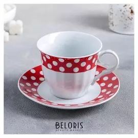 Чайная пара 210 мл "Горох", цвет красный