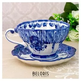 Чайная пара «Алевтина», 14×14×8 см, 0,25 л, гжель