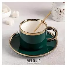 Чайная пара «Глория», чашка 220 мл, блюдце D=15 см,с ложкой, цвет зелёный