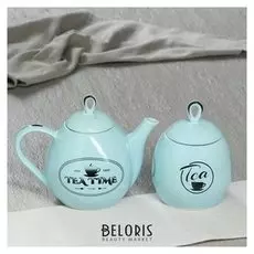 Чайная пара "Петелька", цвет голубой, 2 предмета: чайник 0,8 л. и сахарница 0,5 л