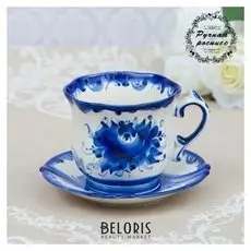 Чайная пара "Ромашка", гжель, фарфор, 9х14 см