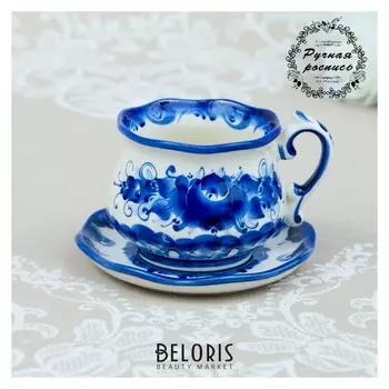 Чайная пара "Утро", гжель, фарфор, 7х12 см