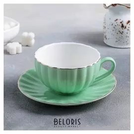 Чайная пара «Вивьен»: чашка 200 мл, блюдце D=15 см, цвет зелёный