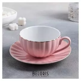 Чайная пара «Вивьен»: чашка 200 мл, блюдце D=15 см, цвет розовый