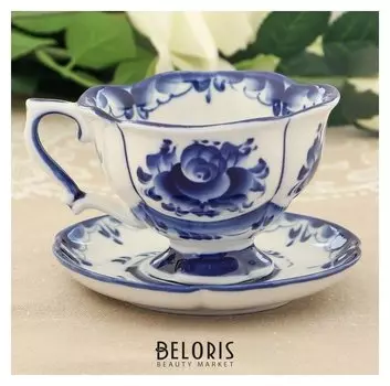 Чайная пара «Яна», 12×12×7 см, 0,15 л, гжель