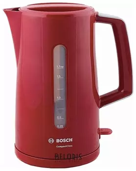 Чайник BOSCH TWK3A014, 1,7 л, 2400 Вт, закрытый нагревательный элемент, пластик, красный