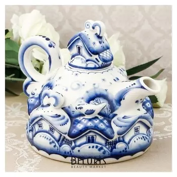 Чайник «Деревня», гжель