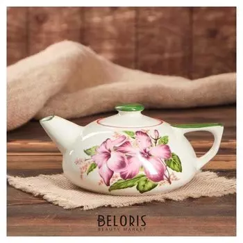 Чайник для заварки "Плоский" белый с деколью, 1 л