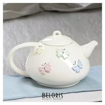 Чайник для заварки "Японский", с бабочками, белый, 600 мл