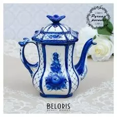 Чайник "Ларец № 2", гжель, фарфор, 20х20 см