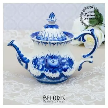 Чайник "Шатер", гжель, фарфор, 19х23 см